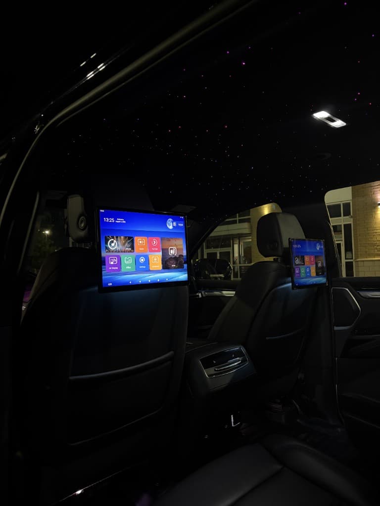 Luxury SUV rear cabin at night — Pearson Limo chauffeur service Toronto
